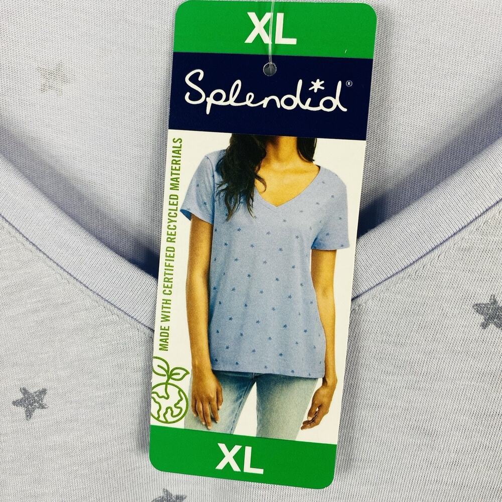 Splendid T-Shirt XL Purple Tee Top Stars Print V-Neck Short Sleeve - Picture 4 of 7